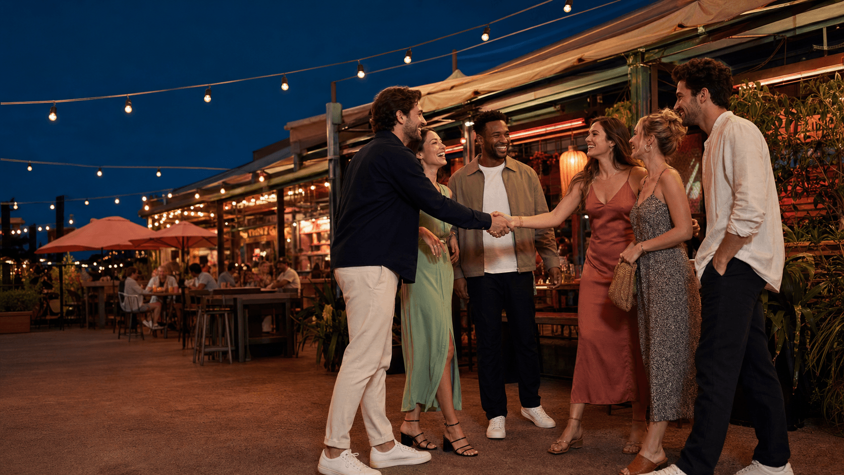 Two groups meeting for a social evening